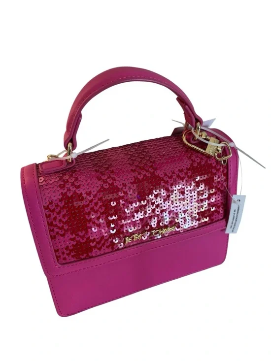 Betsey Johnson Pink Sequin Top-Handle Satchel Crossbody Bag - Picture 2 of 7